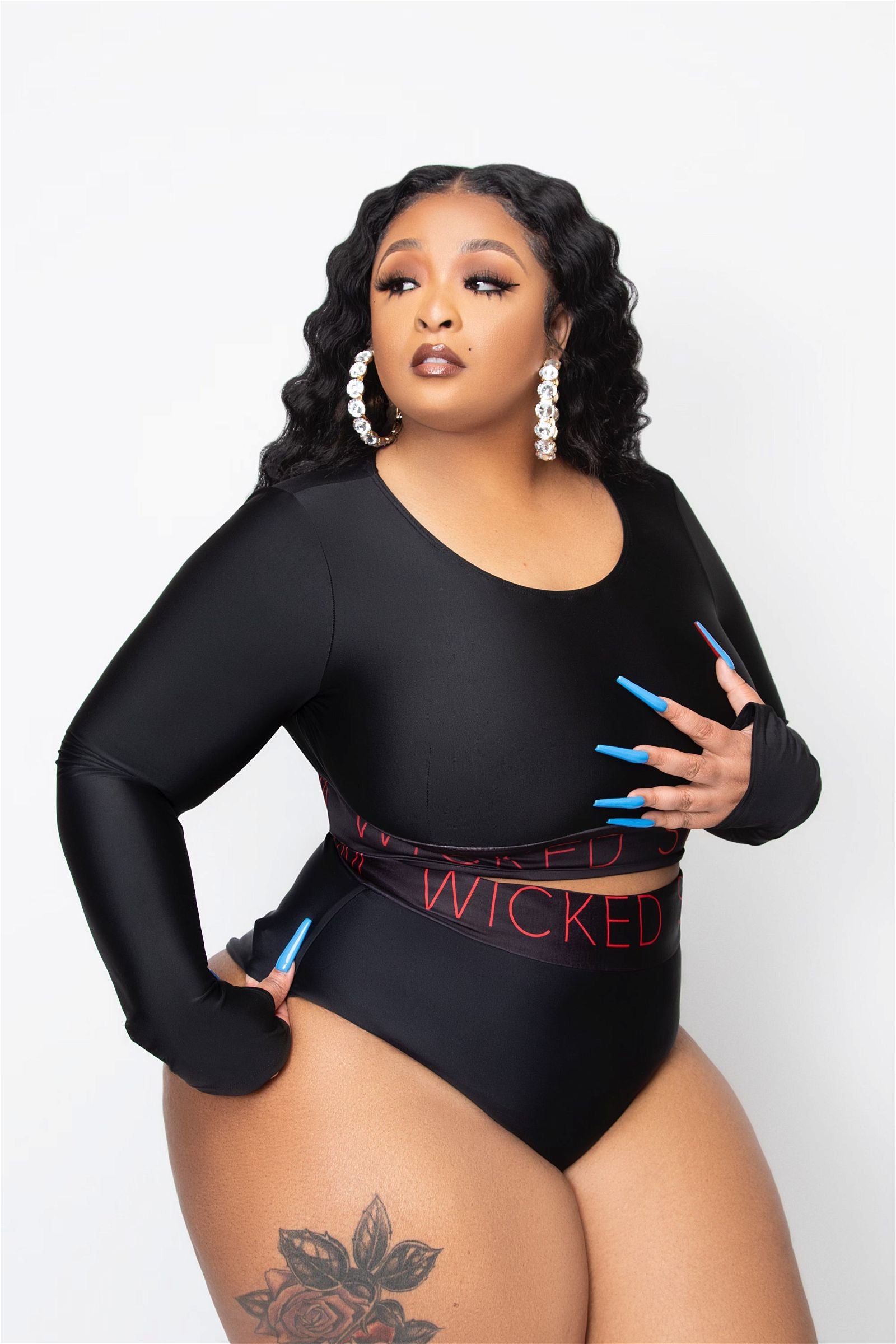 plus size, high waist swimwear, and bathing suit with sleeves, two piece swimsuit